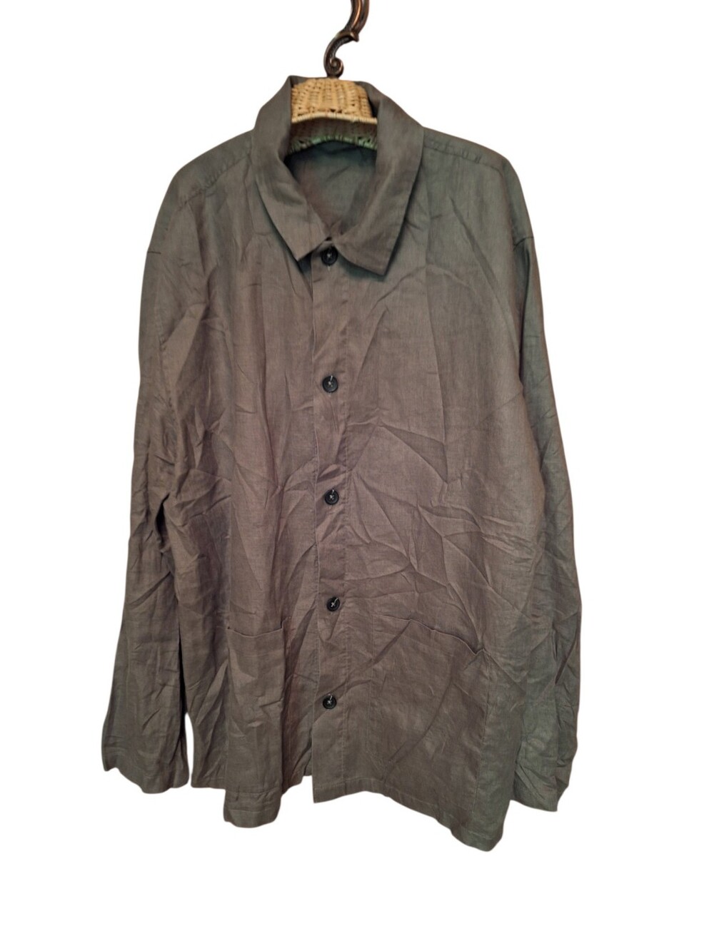 Quince 100% European Linen Chore Jacket bayberry olive RARE Piece XXL Pockets